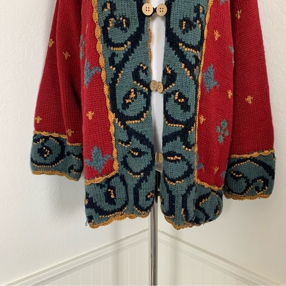 Carole Little Knitwear Button Up Cardigan Sweater Women’s L Colorful Art Fleur - Picture 4 of 16